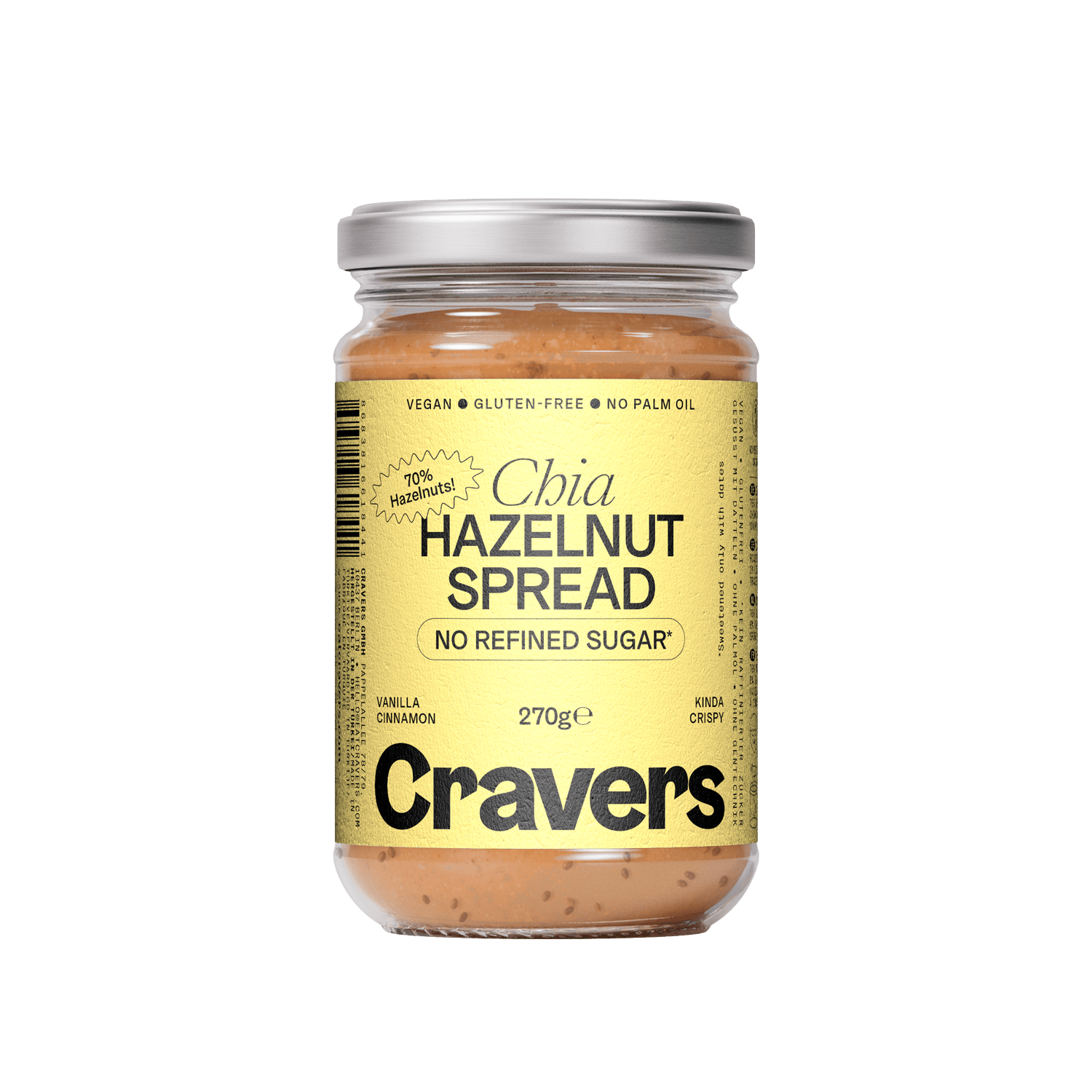 Chia Hazelnut Spread CRAVERS - No added Sugar | No Palm Oil | Vegan
